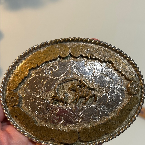 Large ! Vintage Western Rodeo cowboy Oval Metal Belt Buckle - Picture 5 of 5